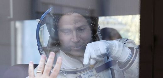Astronaut Nick Hague před startem kosmické lodě Sojuz MS-10.