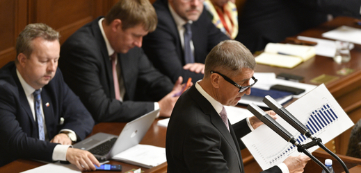 Premiér Andrej Babiš při projevu ve Sněmovně.