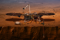 Ilustrace od NASA ukazuje vrtné práce sondy InSight na povrchu Marsu. 