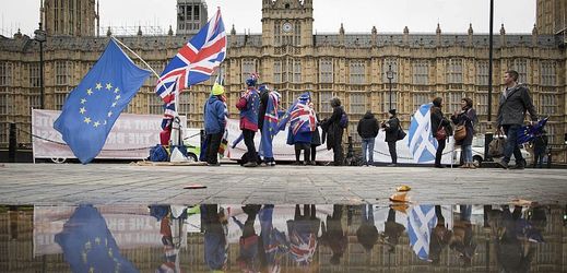 Příznivci setrvání Spojeného království v Evropské unii před budovou britského parlamentu.