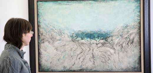 Dílo malíře Josefa Šímy. Olej na plátně nese název Blankytné tělo ve tvaru oblohy II (1959).
