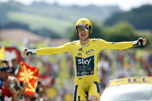 Vrcholová cyklistika letos patřila Britům. Chris Froom ovládl Giro d'Italia, Geraint Thomas (foto) Tour de France a Simon Yates nenašel přemožitele na Vueltě. Foto: ČTK/AP/Christophe Ena.