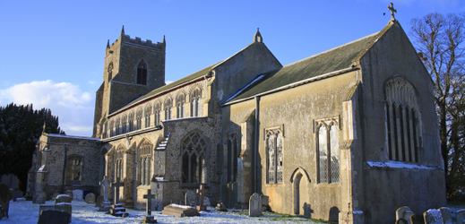 Kostel sv. Marie, hrabství Suffolk, Británie.