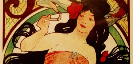 Reklamní plakát Alfonse Muchy na cigaretové papírky Job.