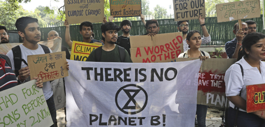 Demonstrace za ochranu klimatu v Indii.