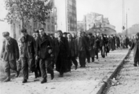Varšavské povstání proti německé okupaci z 1. srpna 1944. Polští povstalci putují do zajetí.