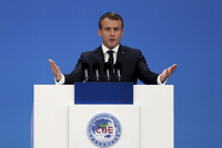 Francouzský prezident Emmanuel Macron na slavnostním otevření mimoevropské pobočky pařížského Centre Pompidou.