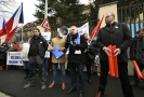 Protest zaměstnanců společnost Nexen Tire před velvyslanectvím Korejské republiky kvůli situaci ve firmě. 31. ledna 2023, Praha.