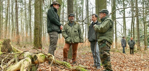 Zahájení projektu Life Adapt Brdy, přírodě blízkému hospodaření v lesích Chráněné krajinné oblasti Brdy, 17. února 2023, Kolvín. Odborníci během prohlídky území.