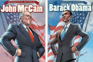 Hrdinové komiksu a prezidentší kandidáti. McCain a Obama.