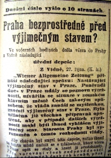 27.10.1908, Praze hrozí výjimečný stav.