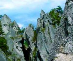 Přírodní stavby z vápence. Súľovské skaly s bizarními vápencovými útvary byly vyhlášeny přírodní rezervací.