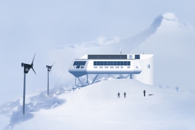 Energii stanici dodávají větrné turbíny a solární panely.
