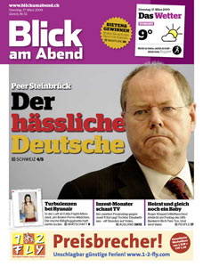 Ošklivý, hnusný Němec. Titulní stránka švýcarského Blicku. 