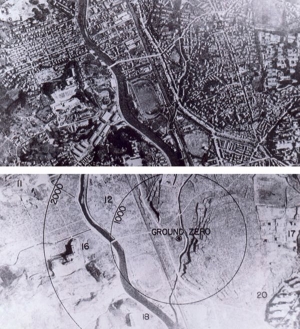 Nagasaki před bombou a po ní.