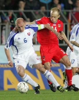 David Jarolím (vpravo) v utkání se Slovenskem.