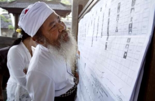 Baliský kněz studuje volební seznamy.