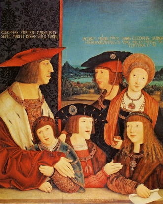 Císař Maxmilián I. s rodinou (včetně syna, pozdějšího Filipa I.).