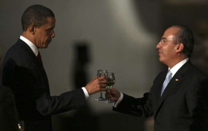 Obama s mexickým prezidentem Calderonem.