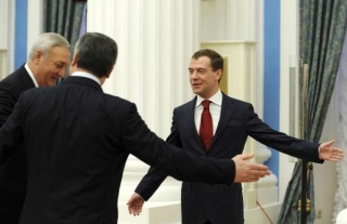 Medveděv s prezidenty Abcházie a Jižní Osetie.