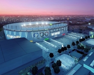 Návrh podoby hlavního olympijského stadionu v Praze-Letňanech.