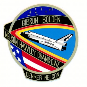 Znak letu Columbie v roce 1986 - Boldenův první start do kosmu.