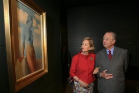 Belgický královský pár před dílem Reného Magritta.
