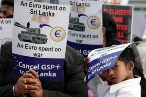 Tamilové v Bruselu protestují proti spolupráci se Sríl lankou.