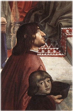 Domenico Ghirlandaio - Angelo Poliziano a Giuliano de Medici
