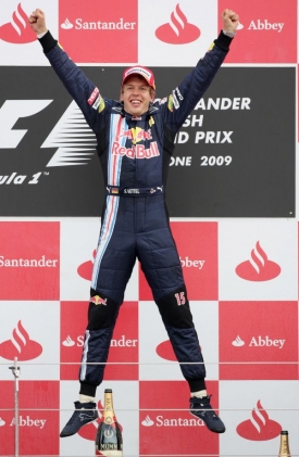 Sebastian Vettel po vítězství ve Velké Británii.
