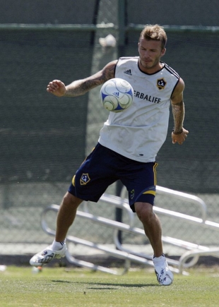David Beckham při tréninku v Los Angeles.