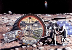 Takto si výtvarník NASA představoval měsíční základnu v roce 1989.