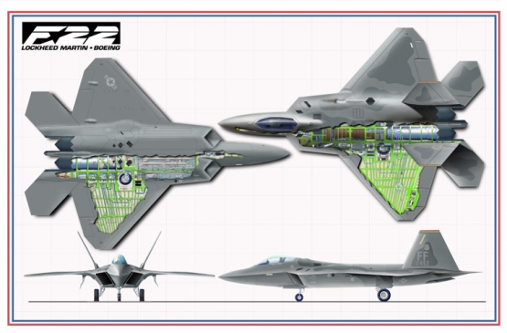 Průřezy letounem F-22.