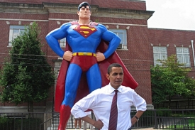 Obama není Superman, zjišťují Američané. Snímek z roku 2006.