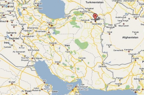 Mapa Íránu v s vyznačením místa havárie v Mašhadu.