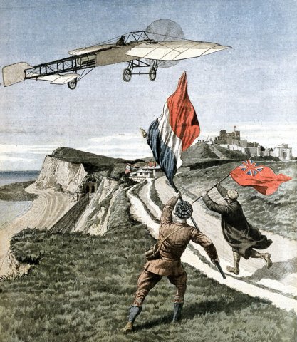 Blériot přelétá Doverské útesy i při svém slavném letu přes Kanál.