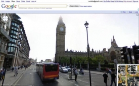Londýnský Big Ben ve Street View aplikace Google Maps.
