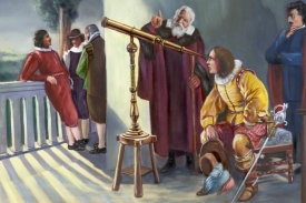 Galileo Galilei ukazuje svůj dalekohled Johnu Miltonovi.