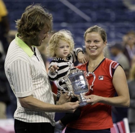 Kim Clijstersová s dcerou a manželem, basketablistou Briane Lynchem.