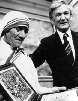 Matka Tereza získala Nobelovu cenu za mír roku 1979.