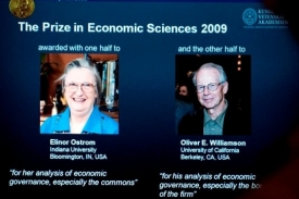 Nobelovu cenu za ekonomii získali Američané Ostromová a Williamson.