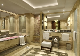 Koupelna ultraluxusního hotelu Raffles v Mekce.