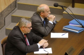 Předkladatel stížnosti senátor Jiří Oberfalzer (vlevo) s advokátem.