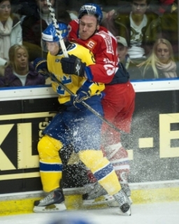 Pavel Brendl (vpravo) v utkání proti Švédsku.