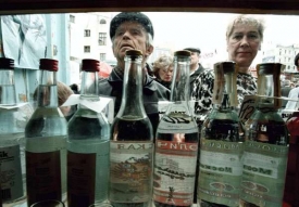 Prodejna vodky v Moskvě.