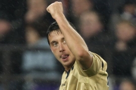 Miroslav Slepička se raduje z vítězné branky do sítě Anderlechtu.