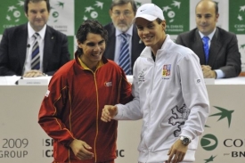 Tomáš Berdych s Rafaelem Nadalem při čtvrtečním losování.