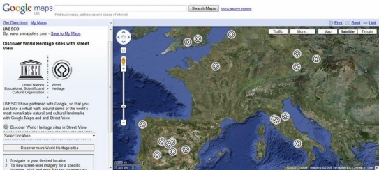 Rozcestník UNESCO na stránkách Google Maps.