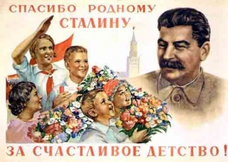 Propagandistický plakát oslavující Stalina.