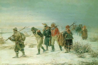 Francouzi opuštějí Rusko (malíř Prjanyšnikov).
